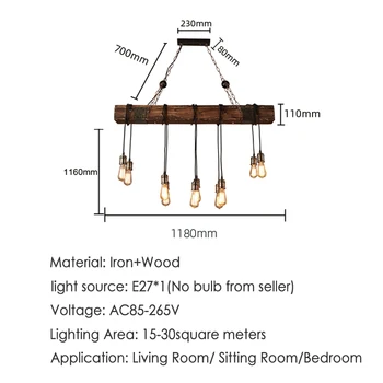 Loft medienos derliaus pramonės sieniniai šviestuvai restoranas, kavinė valgomasis retro mediniai kabo lempa patalpų lengvosios konstrukcijos
