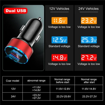 3.1 12-24V USB Dual LCD Ekranas Greitas Automobilinis Įkroviklis, USB Telefono Kroviklis, Skirtas 