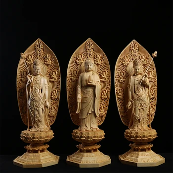 Medžio masyvo Bodhisatvos Budos statula medžio drožyba Buda Rytų Trys Dievai buda estatua namai budistų šviesos Liaudies Amatų muziejus