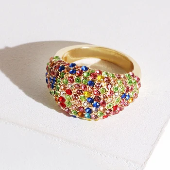 Aukso rainbow crystal Žiedai, Įvairių Žiedų, plonas CZ žiedai,moterų vestuvių Mikro Nutiesti Žiedas