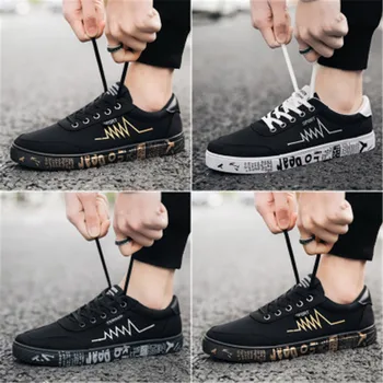 2018 Naujas mados Visas Juodas prekės ženklo Vyrai nėriniai vaikščiojimo batai drobė batai mažai viršuje Vyrų Berniukai atsitiktinis butai sportbačiai, Suelas batai
