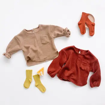 Rudenį Bamblys Baby Girl ilgomis Rankovėmis Megzti Topai marškinėliai ir šortai 2vnt Atsitiktinis Kūdikis Mergaičių Drabužių komplektus Rinkinys