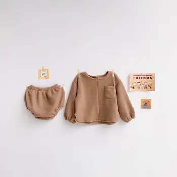 Rudenį Bamblys Baby Girl ilgomis Rankovėmis Megzti Topai marškinėliai ir šortai 2vnt Atsitiktinis Kūdikis Mergaičių Drabužių komplektus Rinkinys