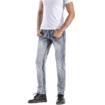 Aukštos Kokybės Plius Dydis 42 Vintage Plauti Denim Džinsai Skinny Kelnės Ruožas Džinsinio audinio vyriški džinsai