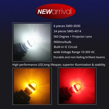 WLJH 2x Didelės Galios Balti Gintaro Raudona 1156 BA15S 7506 P21W LED 4014 3030 Chip Automobilį Atbuline Atsarginė Lemputė, Stovėjimo Žibintas DRL Lemputės Objektyvas