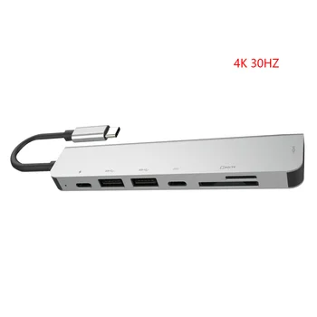 6 in 1 USB 3.0 Didelio Greičio Prievadų Tipas-C Hub Usb-C 4K 30HZ HD Nešiojamas Rj45 Gigabit Ethernet Tinklo PD Hub Sandėlyje