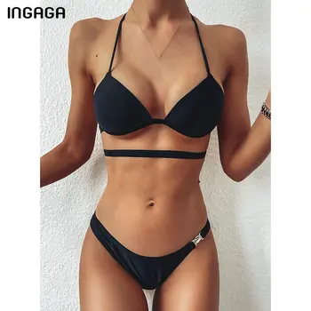 INGAGA Push Up Bikini Maudymosi 2021 Black maudymosi Kostiumėliai Moterims, Styginių Apynasrio Bikini Komplektas Kryžiaus Tvarstis Maudymosi Kostiumėliais, Paplūdimio Plaukti Kostiumas