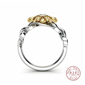 Naujas CZ stone bižuterijos, Sidabro Spalvos Žiedas mielas saulėgrąžų kristalų vestuviniai žiedai moterims, moteriška piršto žiedas juosta