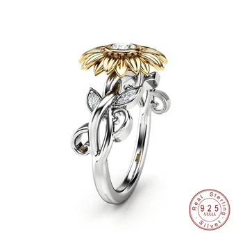 Naujas CZ stone bižuterijos, Sidabro Spalvos Žiedas mielas saulėgrąžų kristalų vestuviniai žiedai moterims, moteriška piršto žiedas juosta