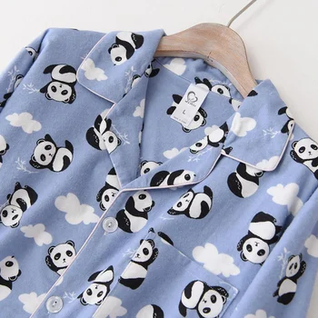 Naujas Mielas Panda Medvilnės Pižamos Moterų Pižama Rinkiniai Pora Žiemą Ilgomis Rankovėmis Sleepwear Femme Lounge 