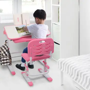 70CM Kėlimo Stalas Gali Pakreipti Vaikų Mokymosi Reguliuojamas Stalas Ir Kėdė Pilka Rinkinys (Skaityti Stovėti Be Stalo Lempa)