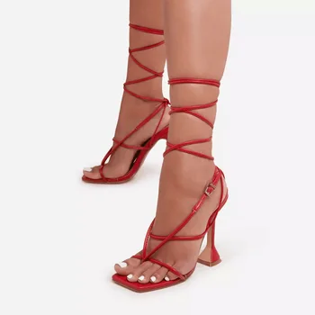 Naujas moterų batai gladiatorių sandalai seksualus aukštakulniai sandalai vasarą šalis suknelė batai kirsti dirželis nėriniai-up siurbliai didelis dydis 42