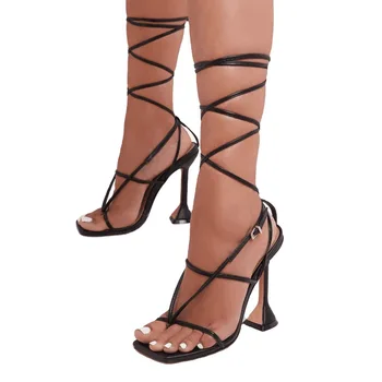 Naujas moterų batai gladiatorių sandalai seksualus aukštakulniai sandalai vasarą šalis suknelė batai kirsti dirželis nėriniai-up siurbliai didelis dydis 42