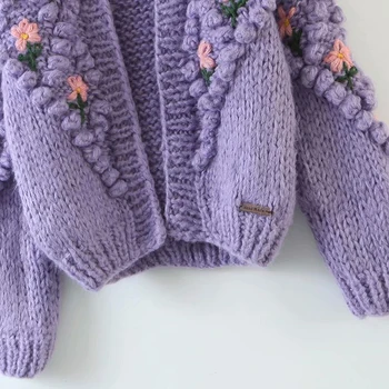 Moterų rudenį ir žiemą naujas retro visą vertus-megzti vaisių, gėlių cardigan megztinis laisvi megztiniai viršų