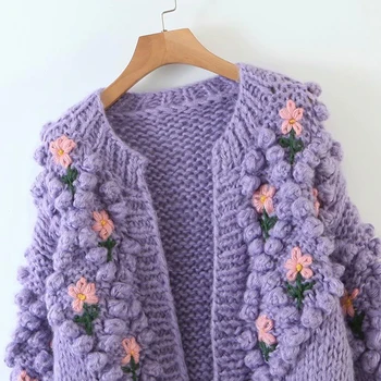 Moterų rudenį ir žiemą naujas retro visą vertus-megzti vaisių, gėlių cardigan megztinis laisvi megztiniai viršų