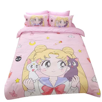 Naujas Kawaii Sailor Moon Patalynės Komplektai Cute Girl Vaikai Medvilnės Patalynės, Antklodžių Padengti Paklode Užvalkalas Šalikas Patalynės Komplektai Rožinė