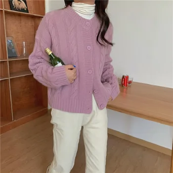 Negabaritinių Mezgimo Cardigan Megztinis ilgomis Rankovėmis Moterims korėjos stiliaus Loose Fit V-kaklo Mados Banga Rudens Žiemos 2020 C407