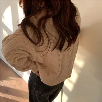 Negabaritinių Mezgimo Cardigan Megztinis ilgomis Rankovėmis Moterims korėjos stiliaus Loose Fit V-kaklo Mados Banga Rudens Žiemos 2020 C407