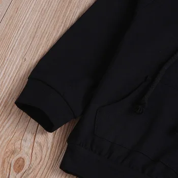 Rudenį ir žiemą mielas pyplys baby girl drabužiai nustatyti 3PCS 3D ausies gobtuvu megztinis juodas viršus + susiėmę pledas kelnės + lankelis