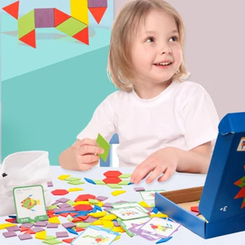 Nauja vaikų 3D dėlionės tangram mąstymo mokymo žaidimas baby vaikų švietimo mediniai žaislai 155pcs Medinės Dėlionės