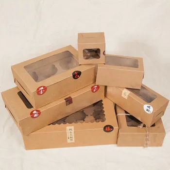 Didelės Rudos Blynai pakuotė 6 keksiukų dėžės 8,Kraft popierius dovanų tortą dėžutė su pvc langą, 4 cupcake pakavimo amatų popieriaus langelį