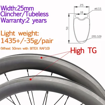 Plotis 25mm, anglies dviratį kniedė, skirta tubeless varantys 50mm didelis TG super svorio kelių dviračių lenktynių žiedas keramikos aširačio