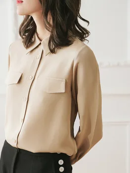 Naujas šilko 30 mu m netikrą kišenėje blockbuster šilko palaidinė moterims mulberry šilko marškinius ilgomis rankovėmis marškinėliai