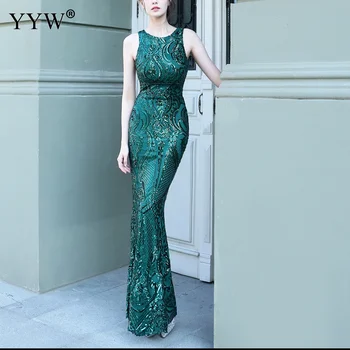 Elegantiškas Moteris Bodycon Žalia Backless Vakarą Sexy Ilga Suknelė Be Rankovių Aukso China Šalis Dressses Oficialų Prom Šalis Suknelė
