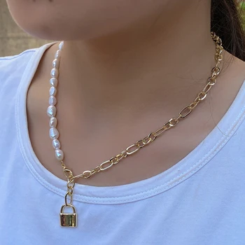 Kinel Gamtos Baroko Perlas Wrap Geometrinis Metalo Karoliai Moterų Vestuves Ilgai Perlai Užraktas Kaklo Papuošalai Dovana