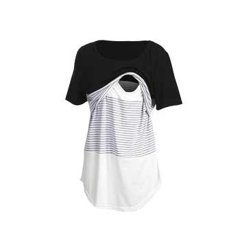 Moterų Motinystės Krūtimi Tee Slaugos Viršūnes Dryžuotas trumpomis Rankovėmis T-shirt Marškinėliai