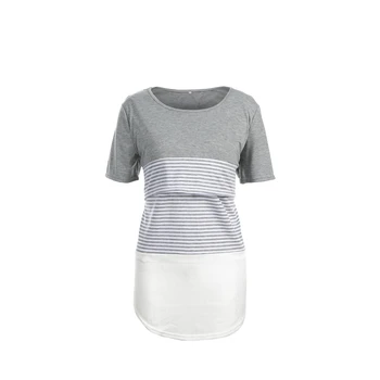 Moterų Motinystės Krūtimi Tee Slaugos Viršūnes Dryžuotas trumpomis Rankovėmis T-shirt Marškinėliai