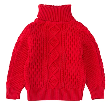 Pliušinis viduje gryna spalva žiemos berniukas, mergaitė, vaikas, storas Megztas golfo marškinėliai kieto aukštos apykaklės megztinis pūkas Megzti Megztiniai