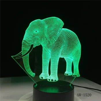 3D LED Nakties Šviesos Šokio Dramblys su 7 Spalvų Šviesos Namų Puošybai Lempos Nuostabi Vizualizacijos Optinė Iliuzija AW-1520