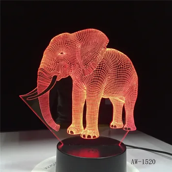 3D LED Nakties Šviesos Šokio Dramblys su 7 Spalvų Šviesos Namų Puošybai Lempos Nuostabi Vizualizacijos Optinė Iliuzija AW-1520