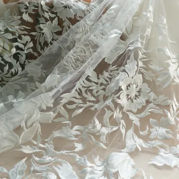 Tiulio Siuvinėjimo Didelio Dramblio kaulo Gėlių Nėrinių Audinys Išskirtinį Poliesterio audinio Prabangių Vestuvių Suknelė Suknelė Šokis Vestuvių prom