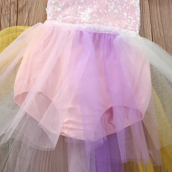 Baby Girl Vaikai Nėrinių Blizgančiais Princesė Romper Suknelė Šalis Oficialią Vestuvių Tutu vaivorykštė Spalvinga Suknelės