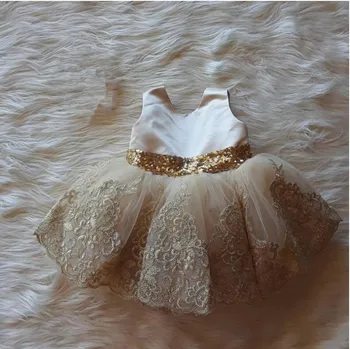 China Tiulio Baby Girl Dress Aukso Nėrinių Lankas Inscenizacija Krikštynų Suknelė Naujagimiams, Krikšto Drabužiai Kūdikiams 1 Metų Gimtadienio Komplektai