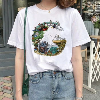 Totoro Dvasia Toli marškinėliai Studio Ghibli femme Japonų animacinių filmų Anime moterų marškinėlius (t-shirt Hayao Miyazaki drabužius moterų kawaii