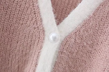 Rudens Retro Shaggy Kontrasto spalvų Megztinis Korėja Single-breasted Mygtuką Megzti Apkarpytos Megztinis Paketo Klubų Mini Sijonas 1 Set