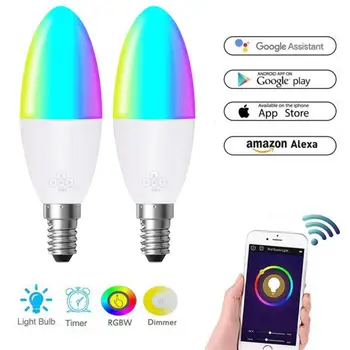 6W WiFi Smart Lemputės šviesos srautą galima reguliuoti E14 E26 E27, B22, LED RGB Lempos Dirbti Su Alexa/ 