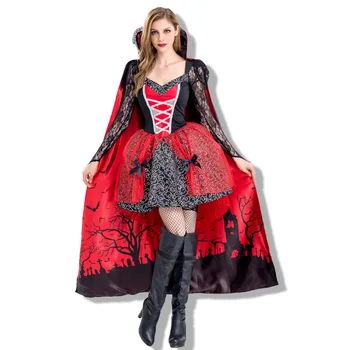 Kalėdų Vakarėlį Puras Halloween Kostiumai Suaugusių Moterų Princesė Vampyro Kostiumas Cosplay Seksualus Aukštos Padalinta Ilgos Suknelės+apsiaustu