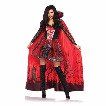 Kalėdų Vakarėlį Puras Halloween Kostiumai Suaugusių Moterų Princesė Vampyro Kostiumas Cosplay Seksualus Aukštos Padalinta Ilgos Suknelės+apsiaustu