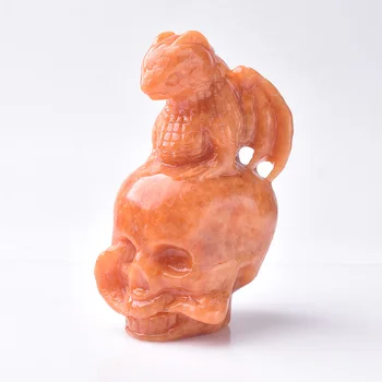 700-900g Gamtos Sunstone Krištolo Akmens Kaukolė Drakono Figūrėlė Ranka Raižyti Orange Statula Feng Shui Gydymo Akmuo Namų Dekoro