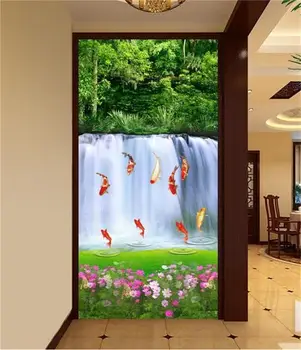Pasirinktinis dydžio nuotrauką freskos gyvenamasis kambarys veranda 3d tapetai žuvų krioklys miškų kraštovaizdžio nuotraukos sienos freskos tapetai sienos 3d