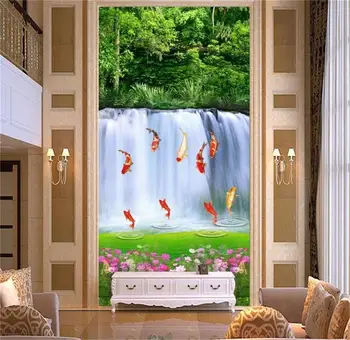 Pasirinktinis dydžio nuotrauką freskos gyvenamasis kambarys veranda 3d tapetai žuvų krioklys miškų kraštovaizdžio nuotraukos sienos freskos tapetai sienos 3d