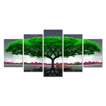 Šiuolaikinės Drobė Nuotraukas HD Spaudinių 5 vnt Žalią Medį Stendo Kraštovaizdžio Kambarį Namų Dekoro Sienos Meno Tapybos Plakatas