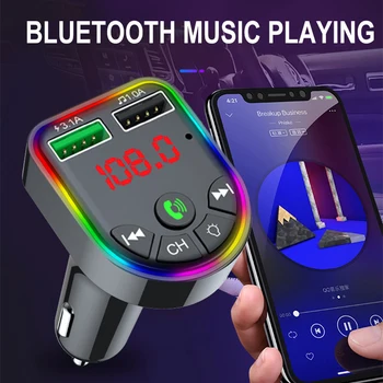 Bluetooth 5.0 FM Siųstuvas 7-spalva Atmosfera Light Car Kit Dual USB Įkroviklis Automobilinis Mp3 Grotuvas Belaidė laisvų Rankų įranga Garso Imtuvas