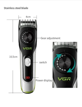 VGR Plaukų Clipper Elektros Barzda Žoliapjovės Vandeniui Elektros Clipper Elektriniai Plaukų Clipper Pažangi Triukšmo Mažinimo