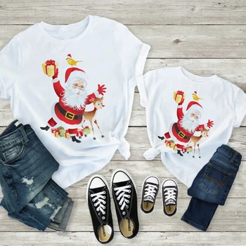 Spalvingas Kalėdų Kostiumas Šeima Atrodo T-shirt Tėtis, Mama ir Vaikai Drabužių Mados Marškinėliai, Harajuku Streetwear O-kaklo Marškinėlius
