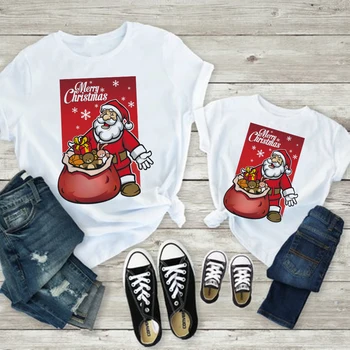 Spalvingas Kalėdų Kostiumas Šeima Atrodo T-shirt Tėtis, Mama ir Vaikai Drabužių Mados Marškinėliai, Harajuku Streetwear O-kaklo Marškinėlius